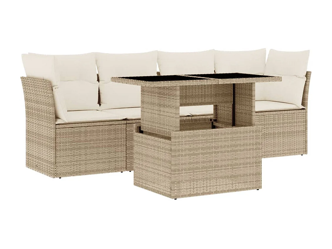 Salon de jardin avec coussins 5 pièces beige résine tressée