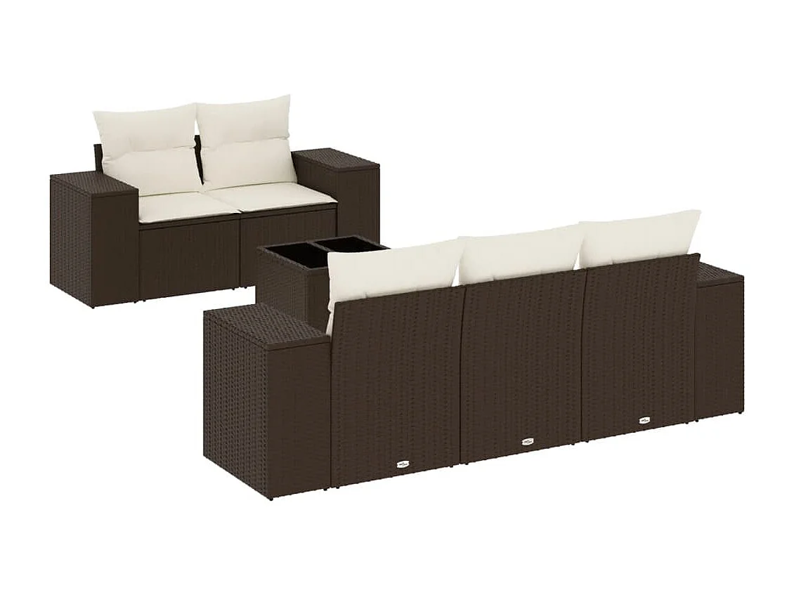 Set sofás de jardín 6 piezas y cojines ratán sintético marrón