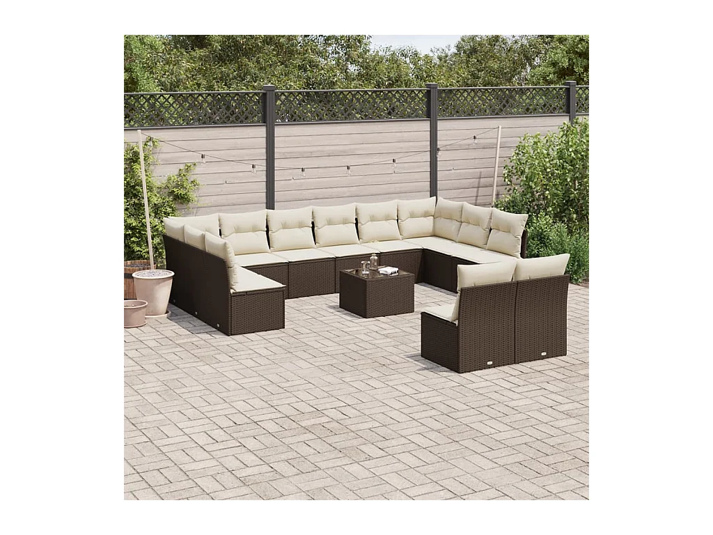 Set de sofás de jardín con cojines 13 piezas ratán PE marrón