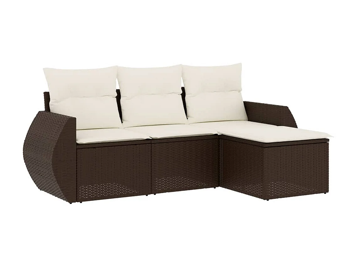 4-delige Loungeset met kussens poly rattan bruin