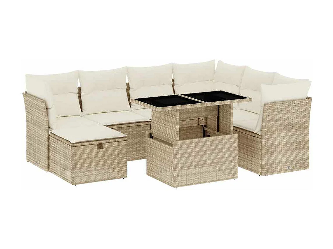 Set de sofás de jardín y cojines 8 piezas ratán sintético beige