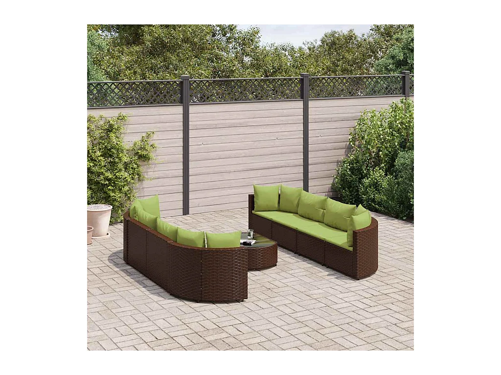 Salon de jardin avec coussins 9 pièces marron résine tressée