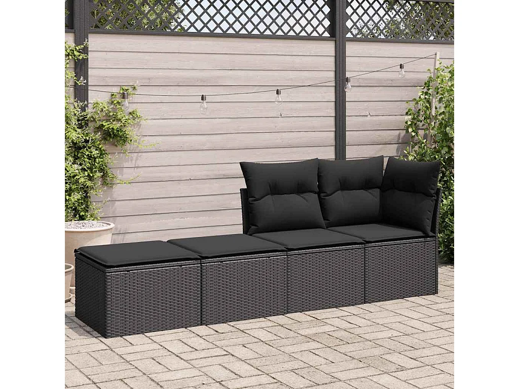 Salon de jardin avec coussins 2 pièces noir résine tressée acacia