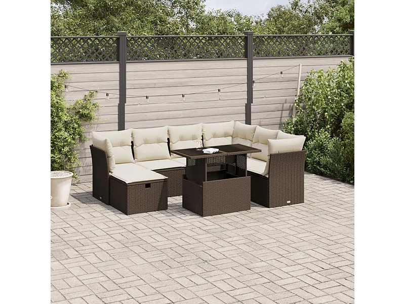 8-delige Loungeset met kussens poly rattan bruin