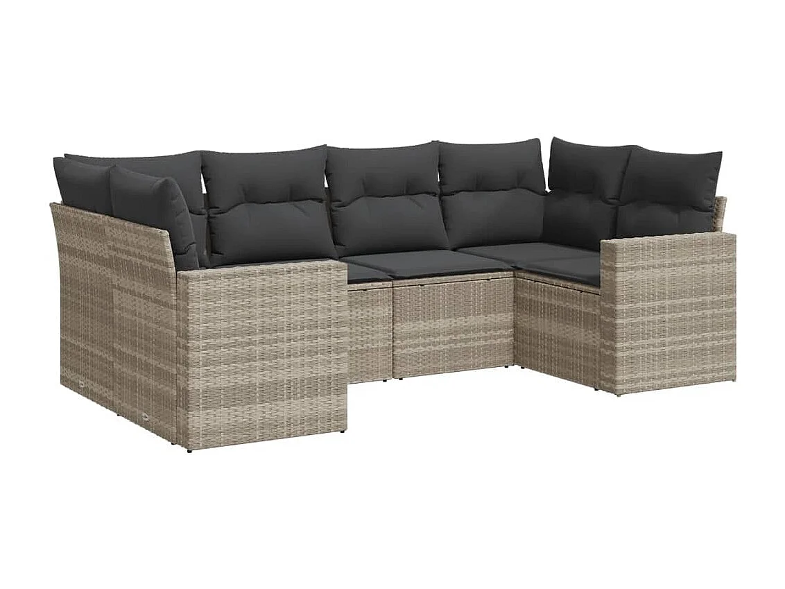 Salon de jardin 6 pièces avec coussins gris clair résine tressée