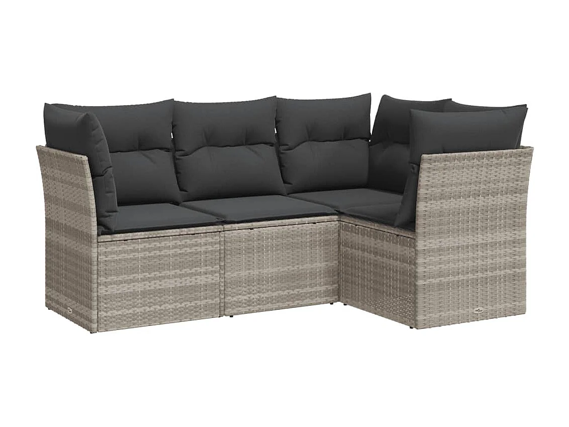 Salon de jardin 4 pièces avec coussins gris clair résine tressée