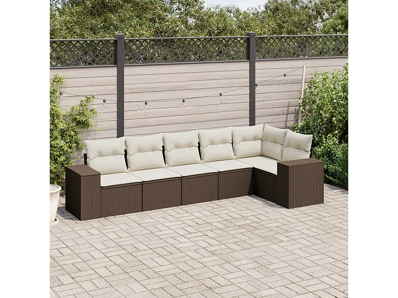6-delige Loungeset met kussens poly rattan bruin