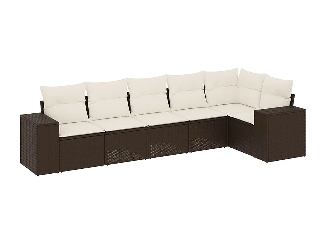 6-delige Loungeset met kussens poly rattan bruin