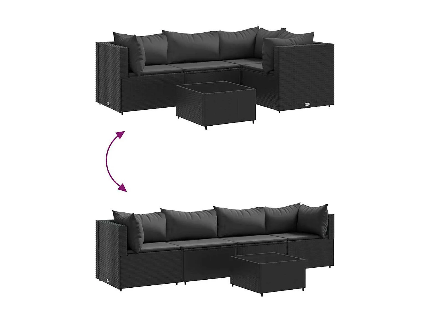 5-delige Loungeset met kussens poly rattan zwart