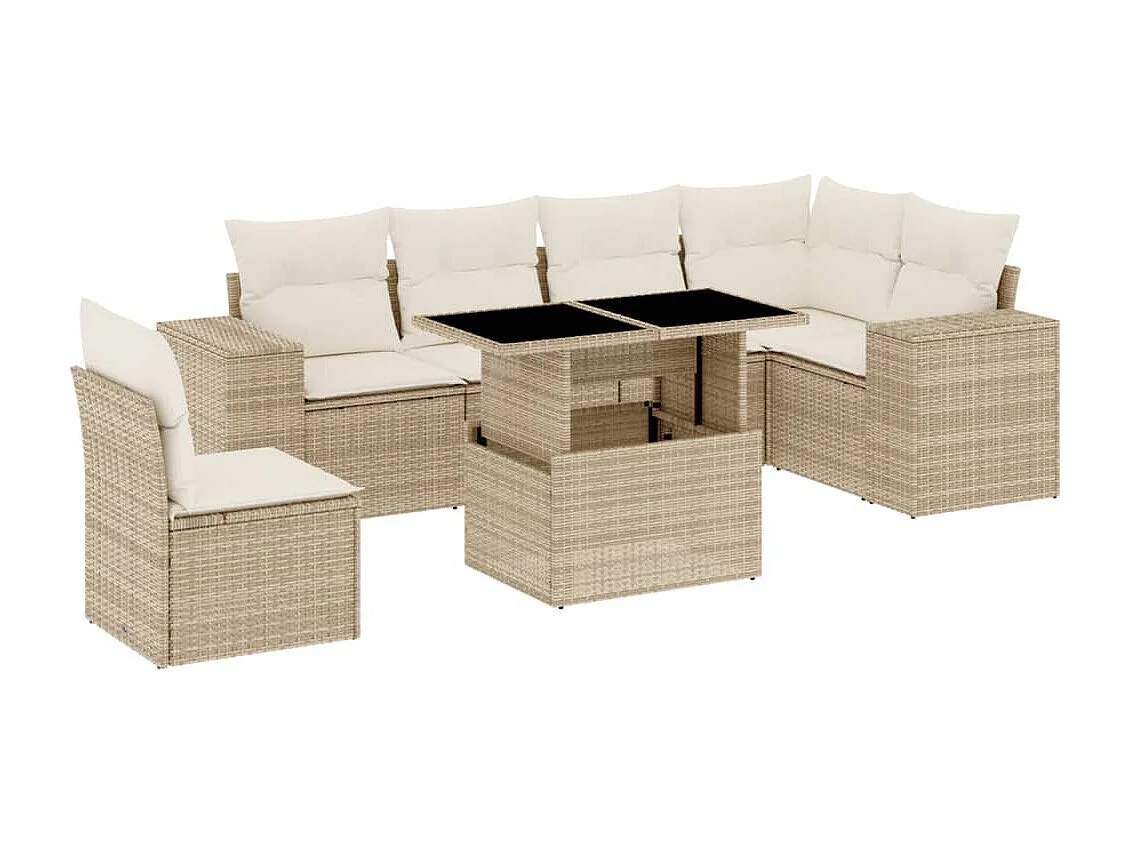 Salon de jardin avec coussins 7 pièces beige résine tressée