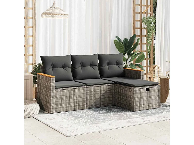 4-delige Loungeset met kussens poly rattan grijs