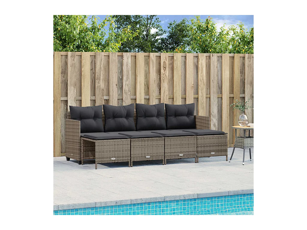 5-delige Loungeset met kussens poly rattan grijs