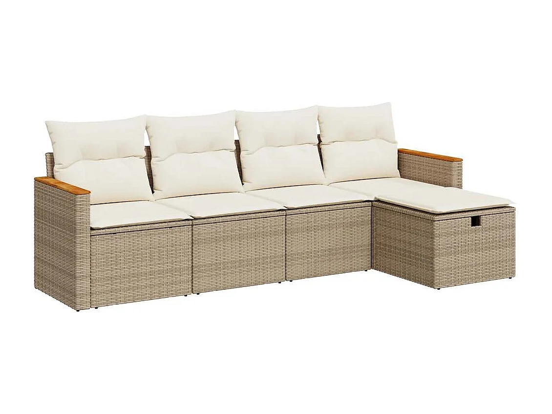 5-delige Loungeset met kussens poly rattan beige