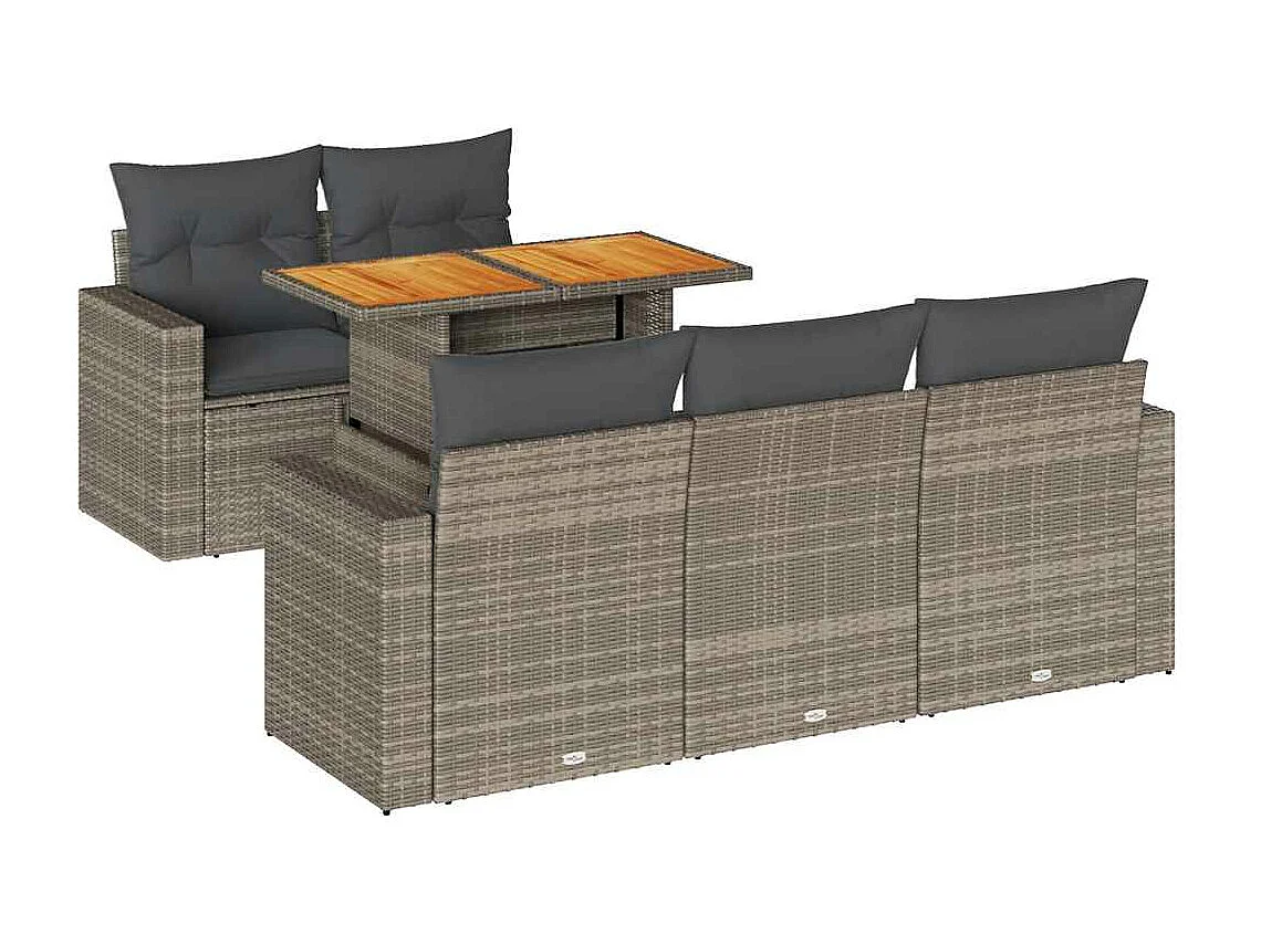 6-delige Loungeset met kussens poly rattan grijs