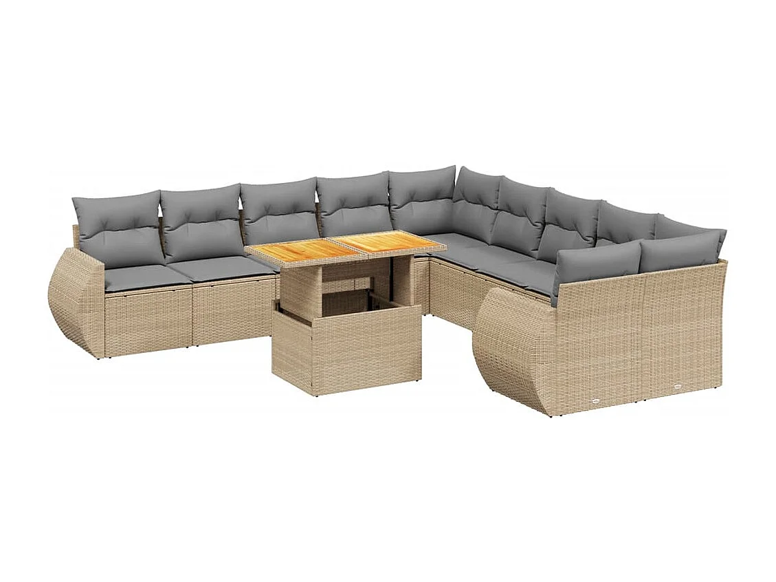 Set de sofás de jardín 11 piezas con cojines ratán sintético beige