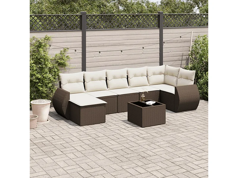 8-delige Loungeset met kussens poly rattan bruin