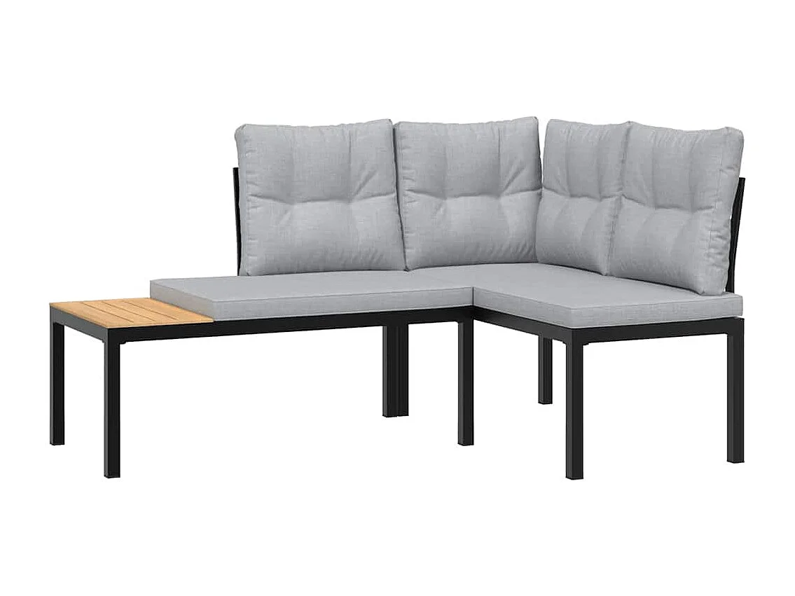 Salon de jardin avec coussins 4 pièces noir acier enduit de poudre