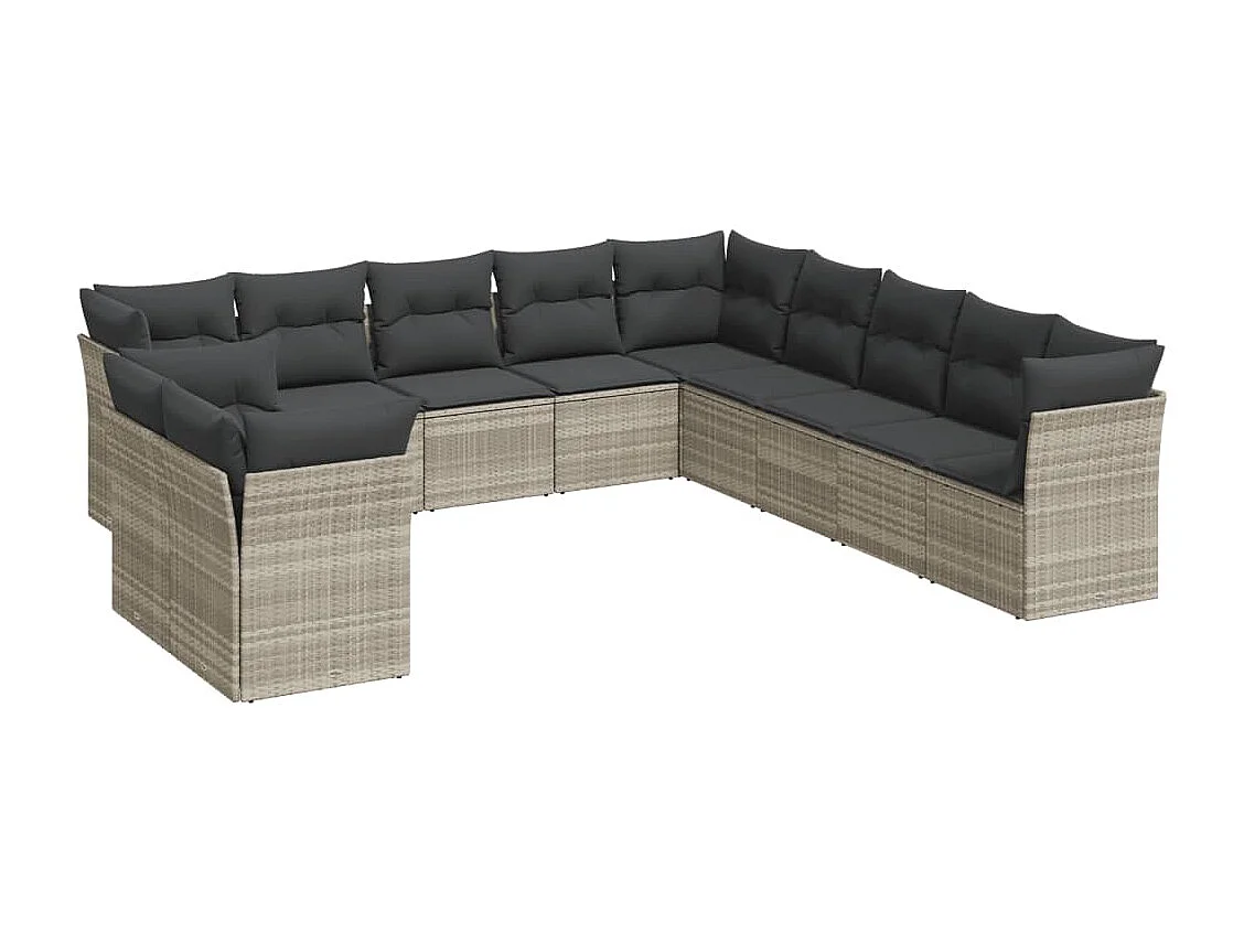 11-delige Loungeset met kussens poly rattan lichtgrijs
