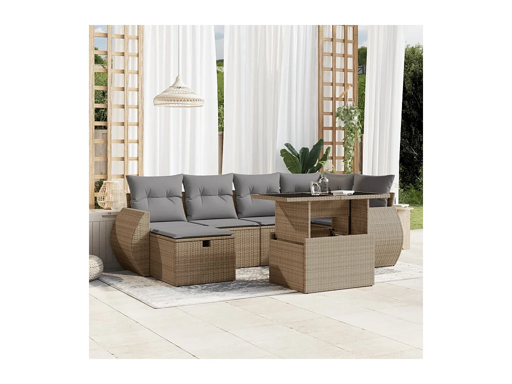 Salon de jardin avec coussins 7 pièces beige résine tressée