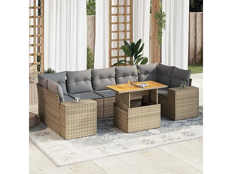 Set de sofás de jardín y cojines 8 piezas ratán sintético beige
