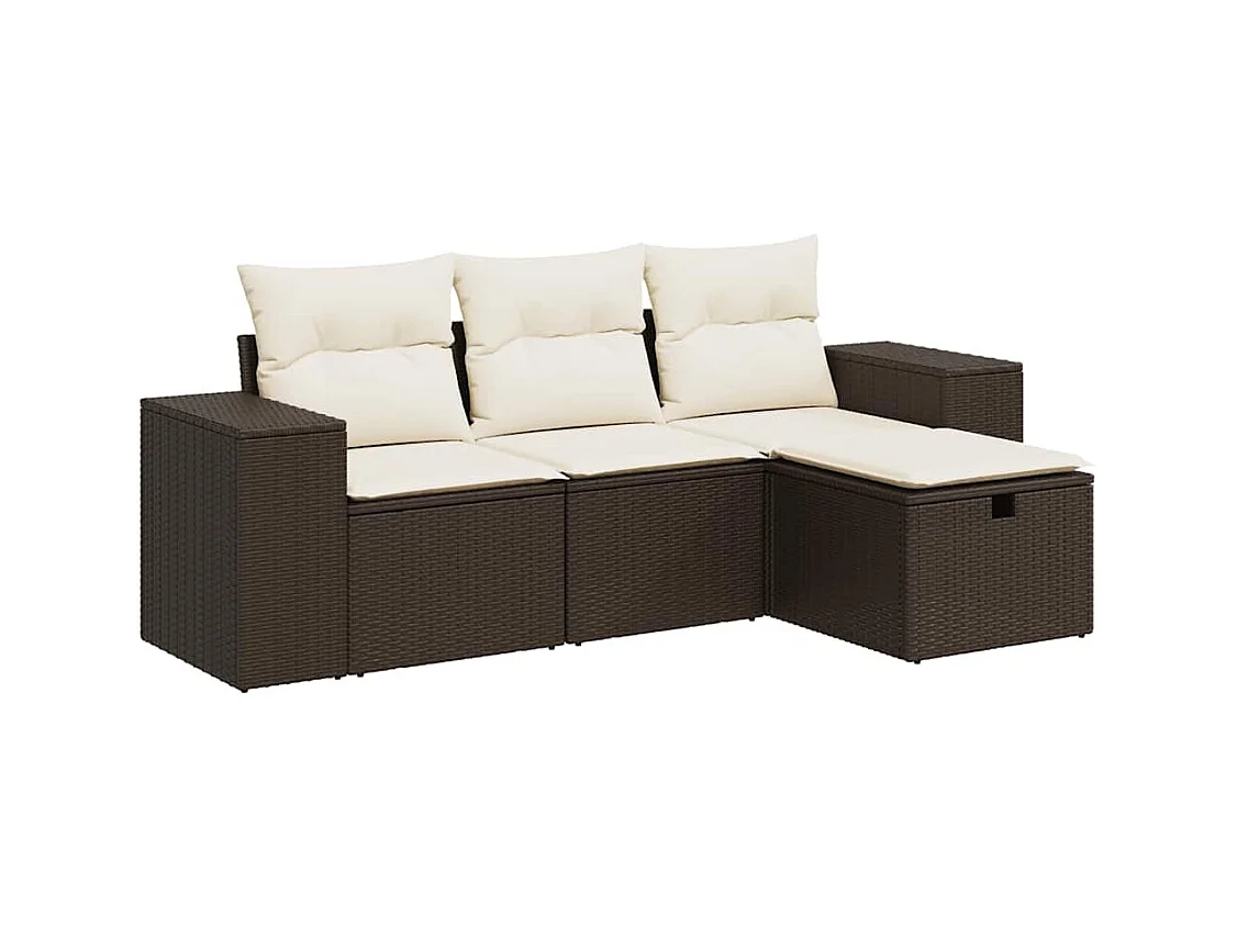 4-delige Loungeset met kussens poly rattan bruin