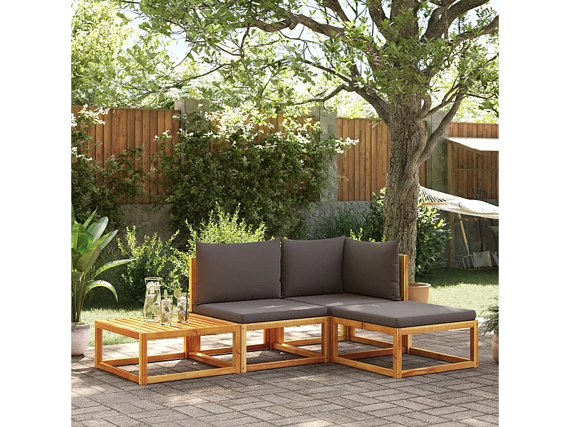 Salon de jardin avec coussins 4 pièces bois d'acacia massif