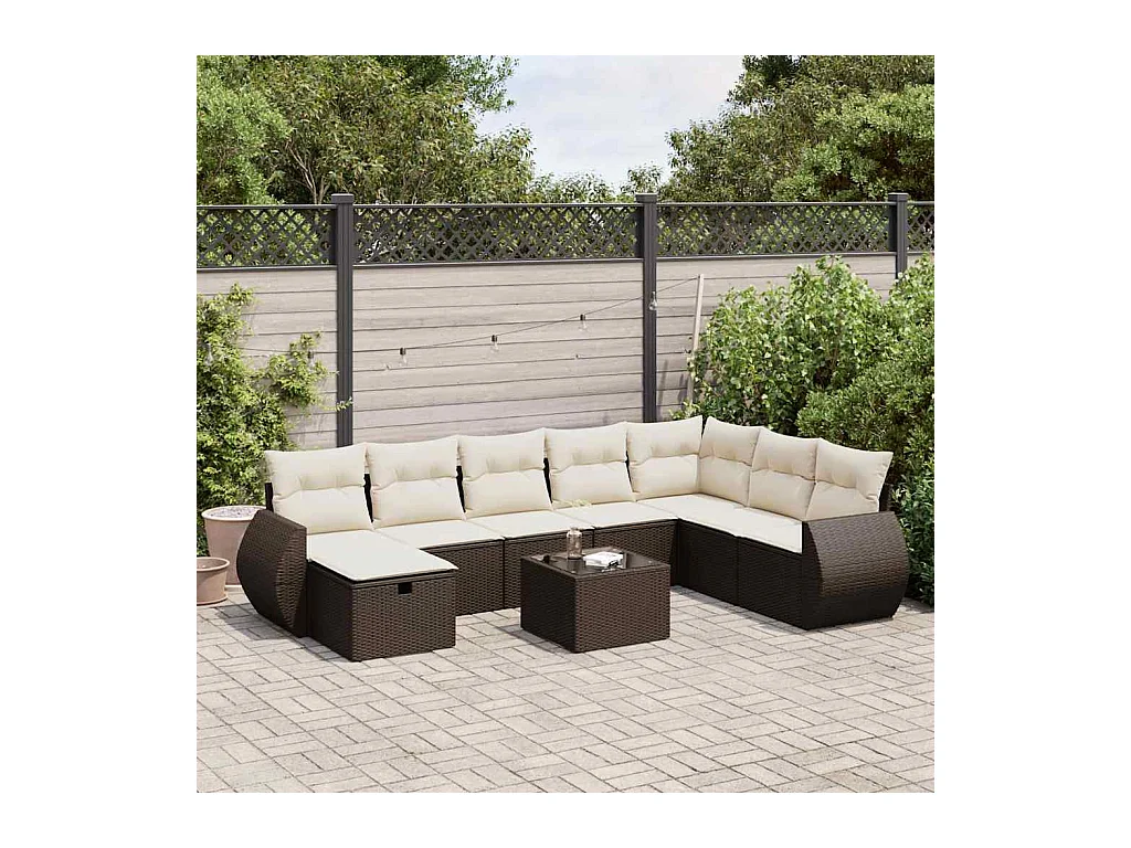 Salon de jardin avec coussins 9 pièces marron résine tressée