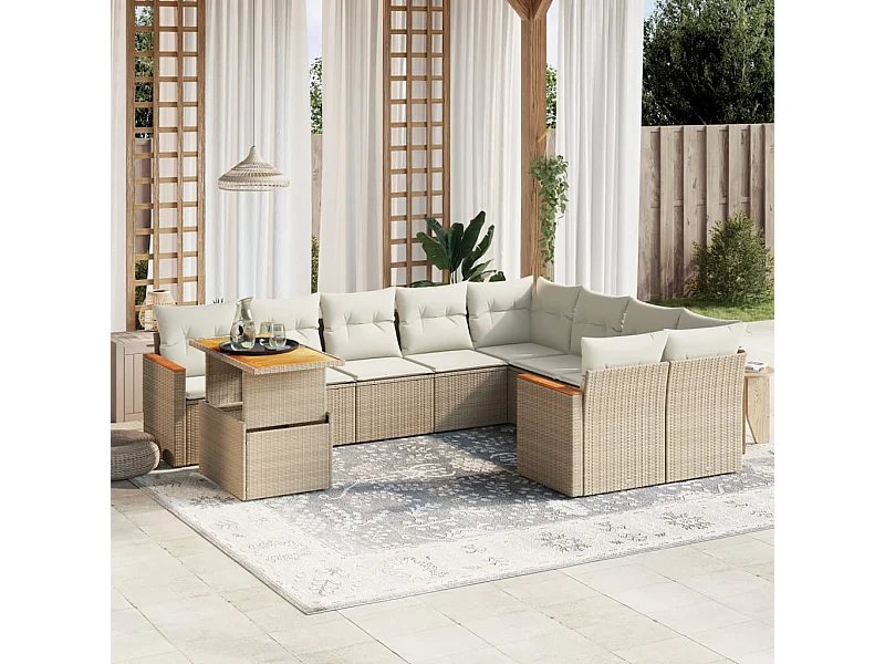 10 peças conjunto de sofás para jardim com almofadões vime PE bege