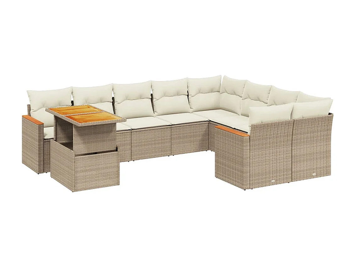 Salon de jardin avec coussins 10 pièces beige résine tressée