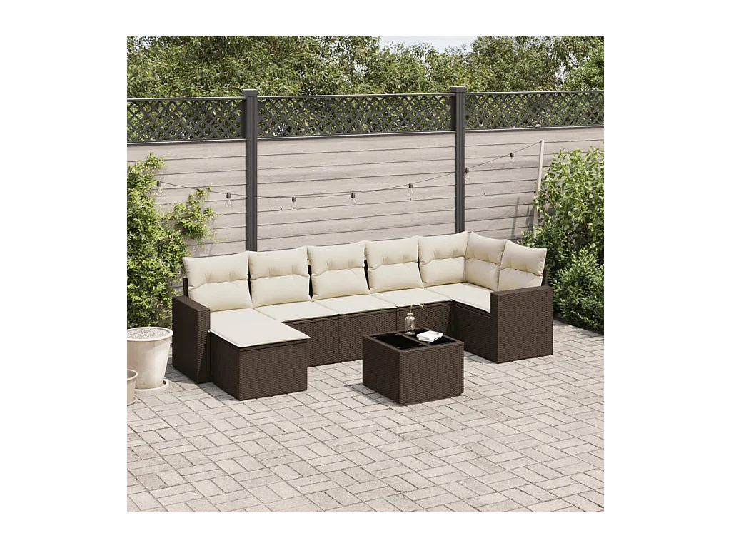Salon de jardin 8 pièces avec coussins marron résine tressée