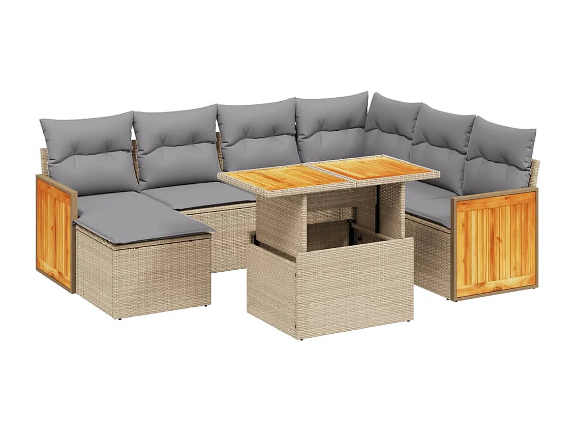 8-delige Loungeset met kussens poly rattan beige