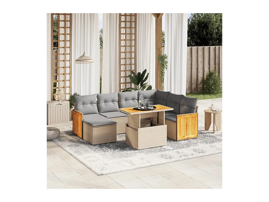8 peças conjunto de sofás para jardim com almofadões vime PE bege