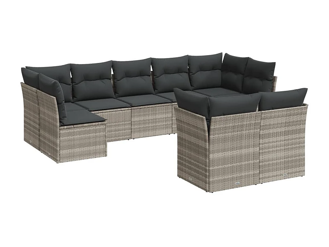 Salon de jardin 9 pièces avec coussins gris clair résine tressée