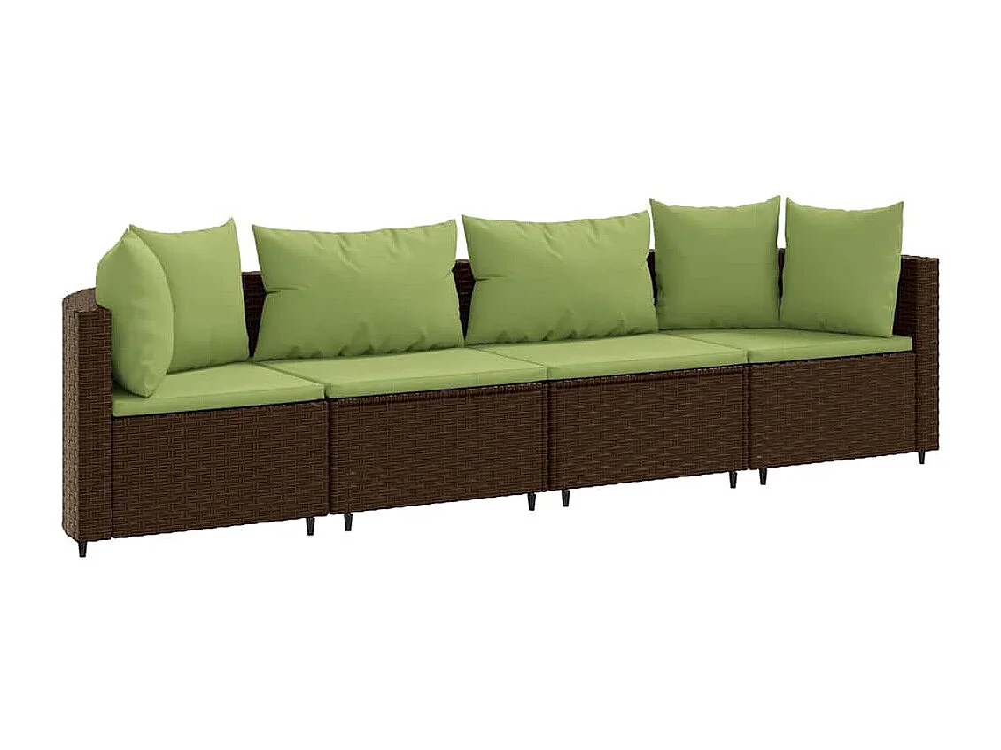 4-delige Loungeset met kussens poly rattan bruin