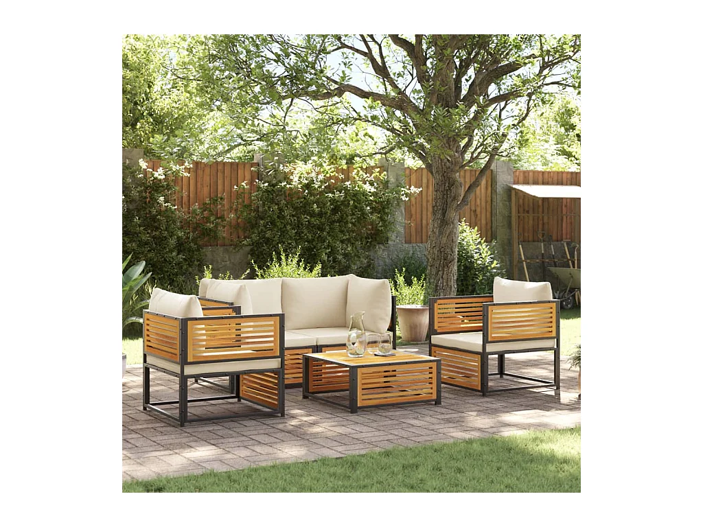 Salon de jardin avec coussins 5 pièces Bois d'acacia solide