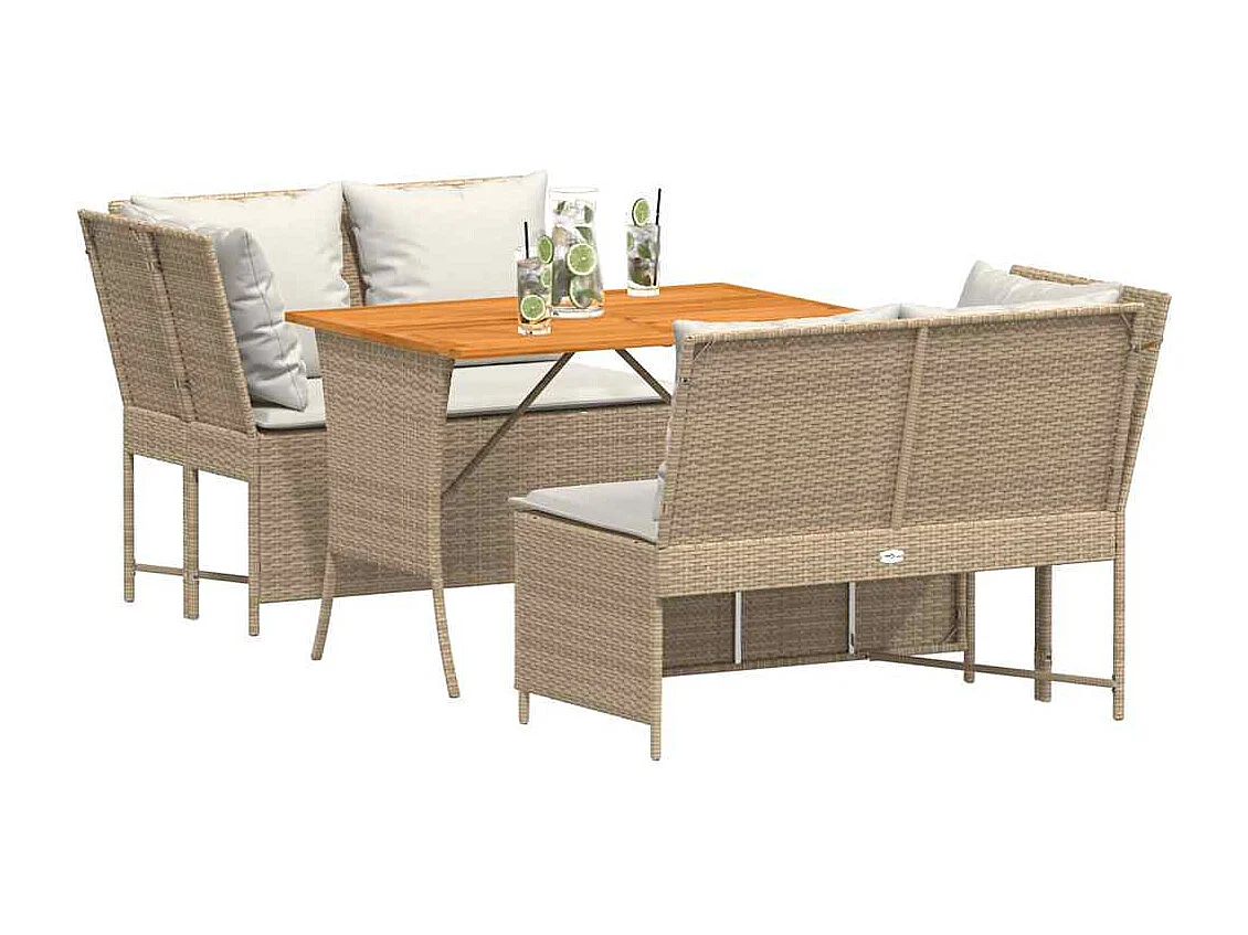 Salon de jardin avec coussins 3 pièces beige résine tressée