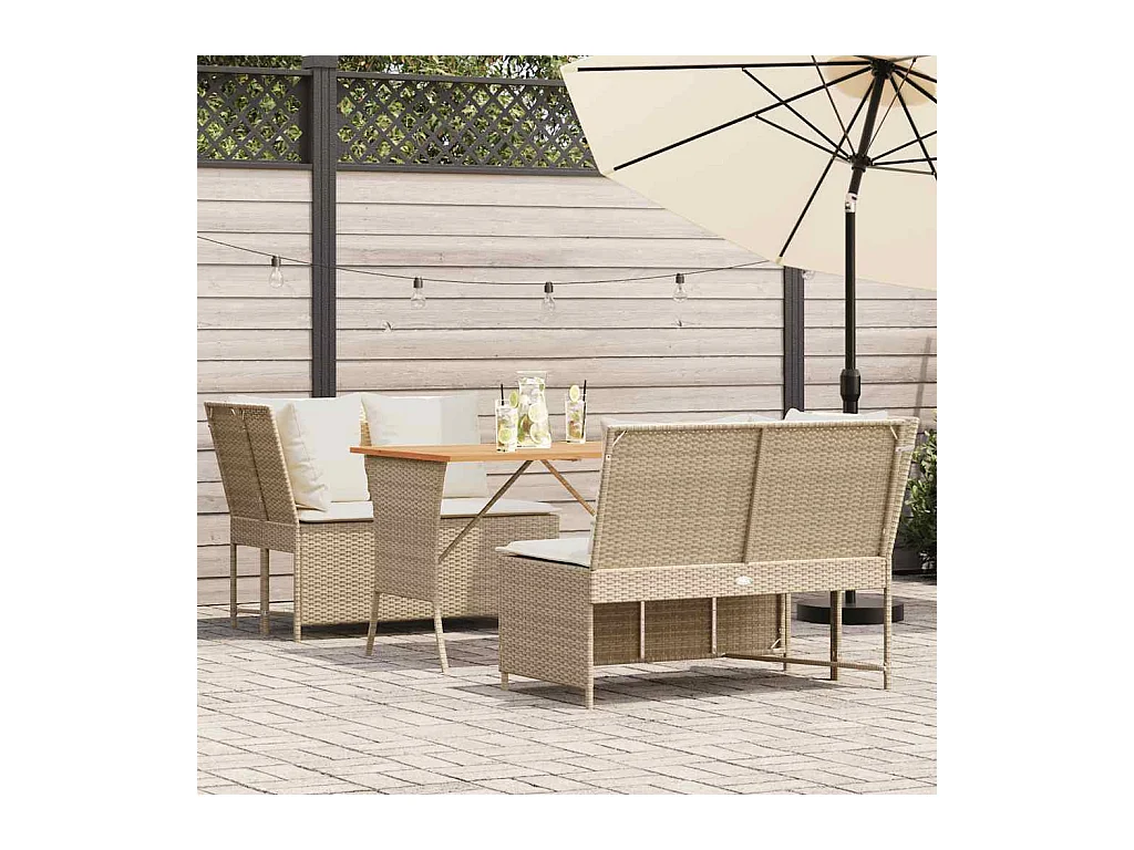 3 peças conjunto de sofás para jardim com almofadões vime PE bege
