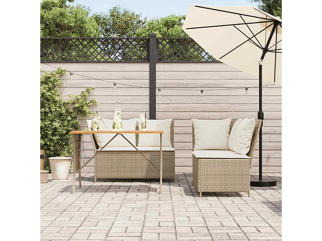 Salon de jardin avec coussins 3 pièces beige résine tressée