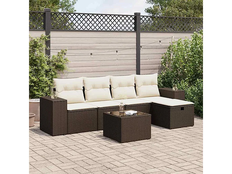Salon de jardin avec coussins 6 pièces marron résine tressée