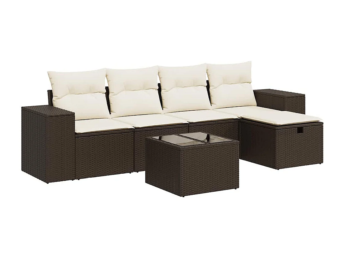 6-delige Loungeset met kussens poly rattan bruin