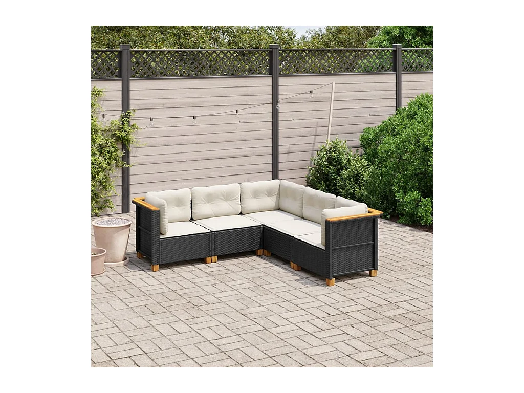 Salon de jardin 5 pièces avec coussins noir résine tressée