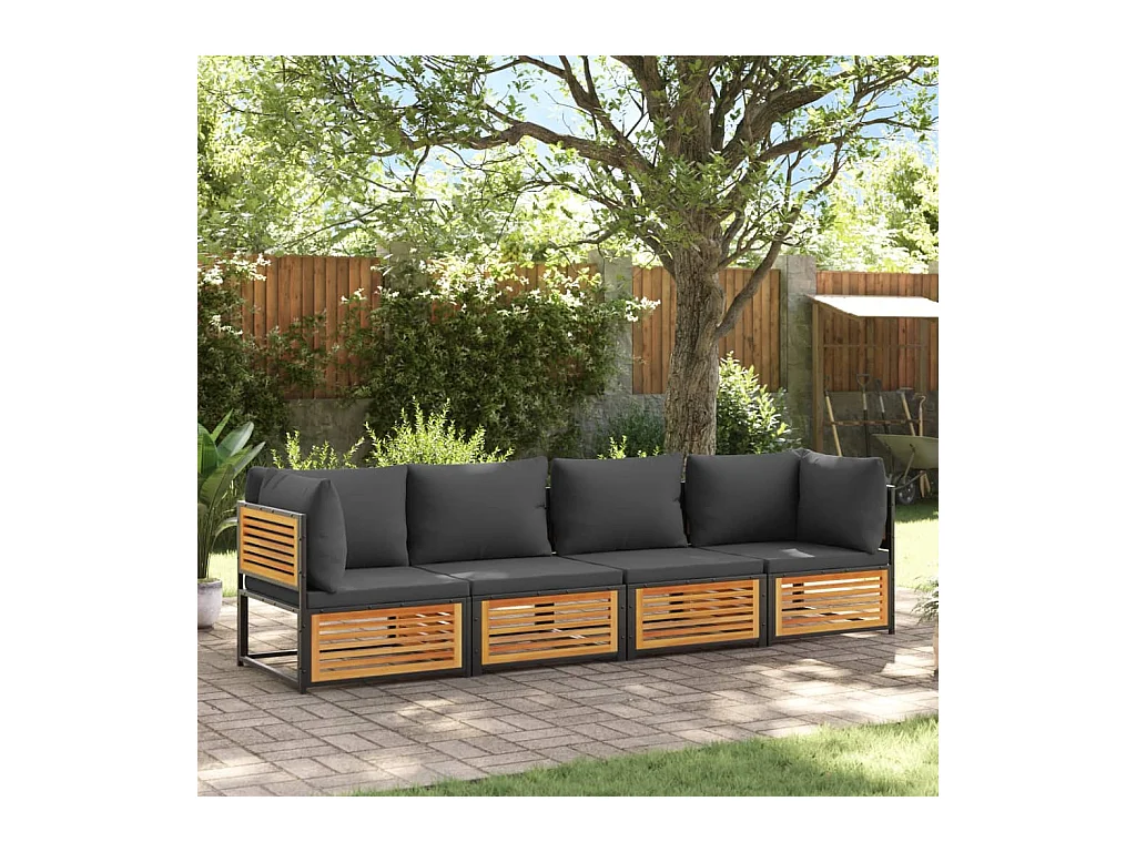Set sofás de jardín con cojines 4 piezas madera maciza de acacia