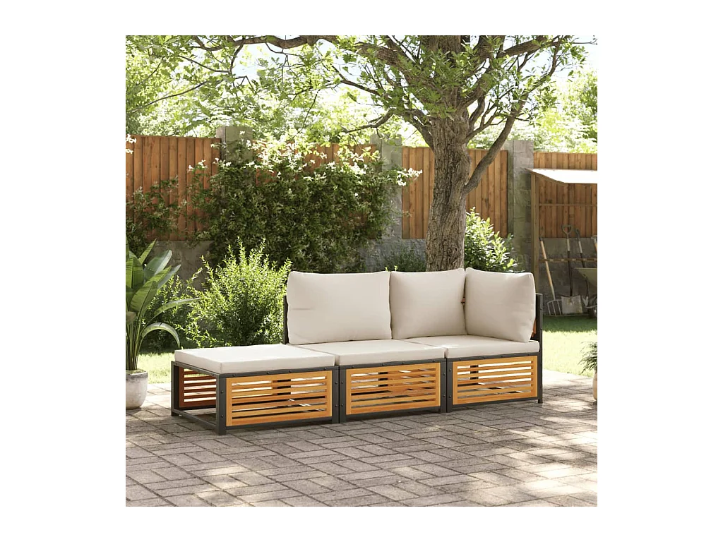 Set de sofás de jardín con cojines 3 piezas madera maciza acacia