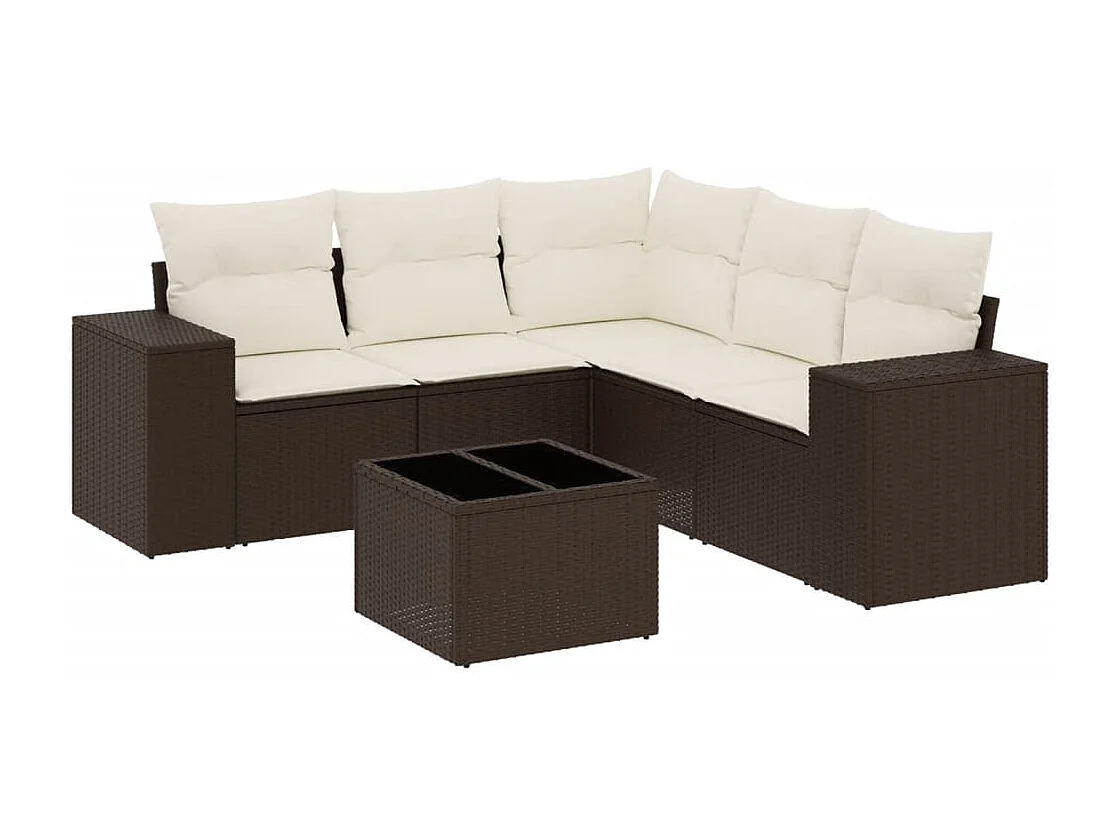 6-delige Loungeset met kussens poly rattan bruin