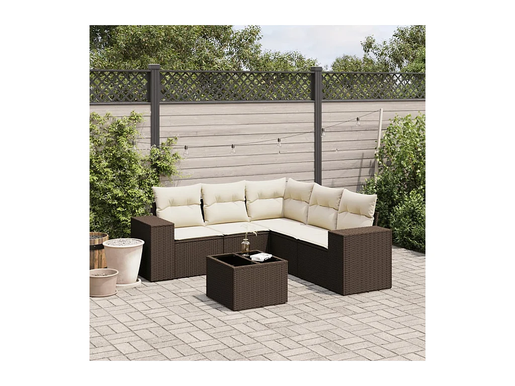 Salon de jardin avec coussins 6 pièces marron résine tressée