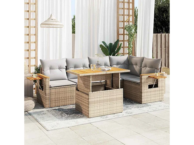Salon de jardin avec coussins 5 pièces beige résine tressée acacia
