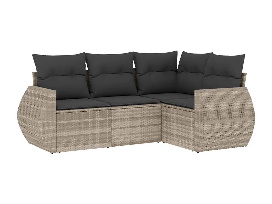 Salon de jardin 4 pièces avec coussins gris clair résine tressée