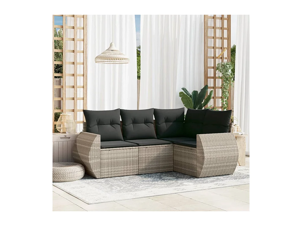 Set de sofás de jardín 4 piezas y cojines ratán sintético gris