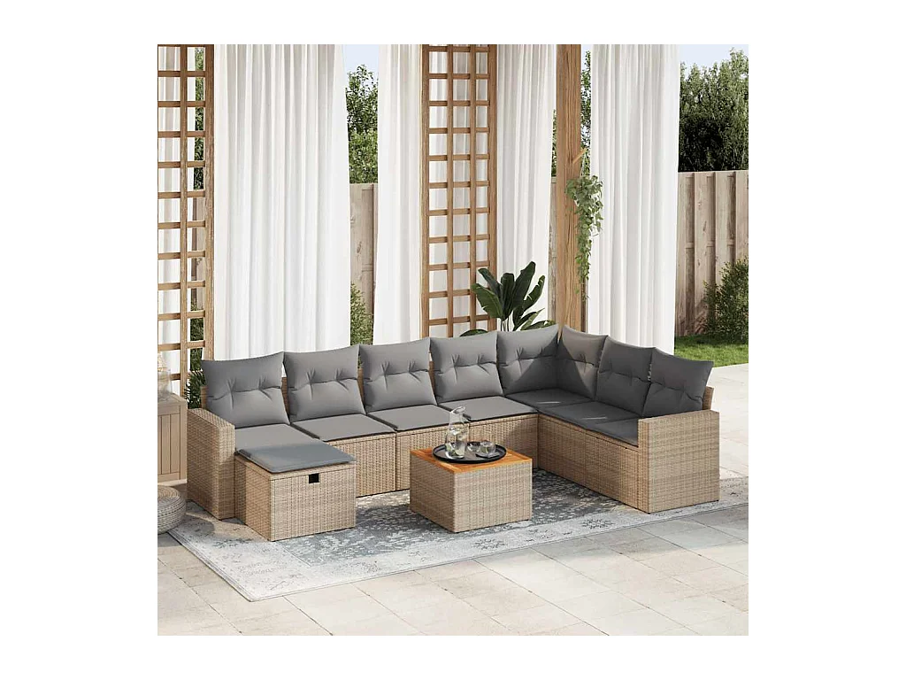 Salon de jardin avec coussins 9 pièces beige résine tressée