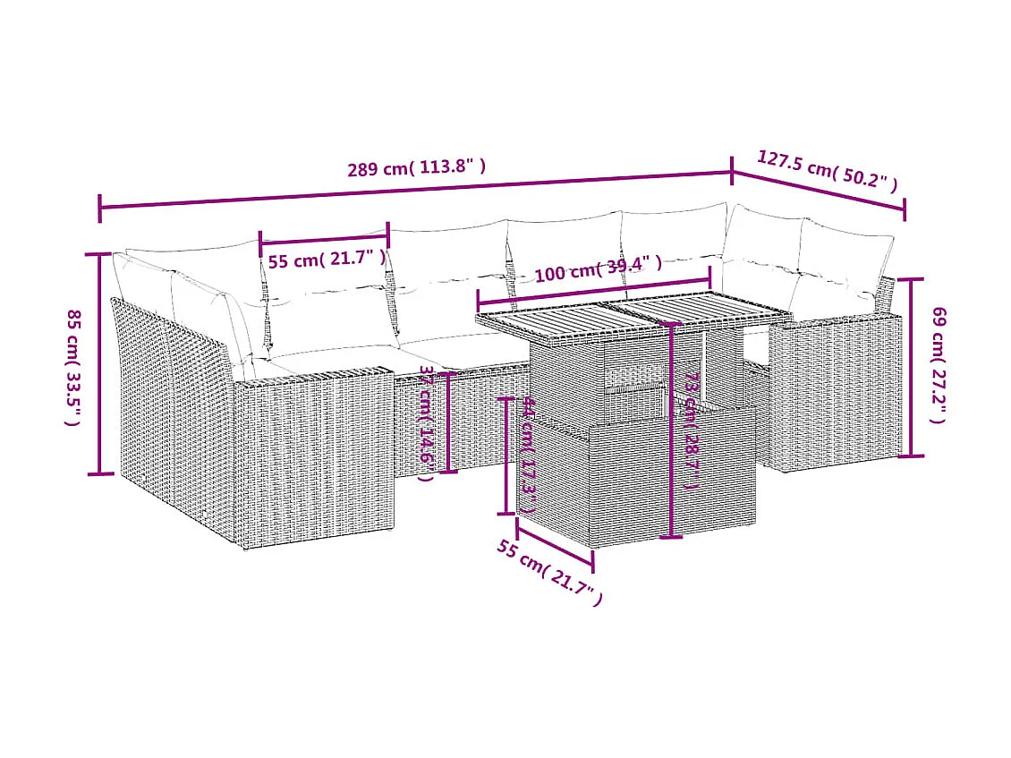 Salon de jardin avec coussins 8 pièces beige résine tressée